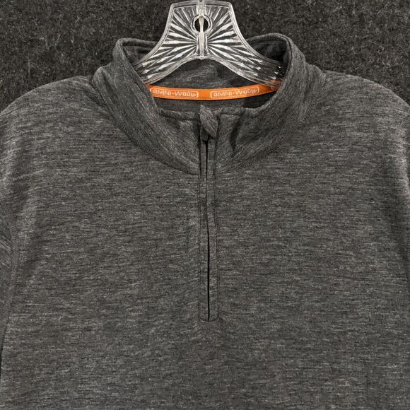 OMNI-WOOL Pullover Men's XL Gray Mock Neck Quarter Zip Base Layer Thumbholes - Picture 2 of 10